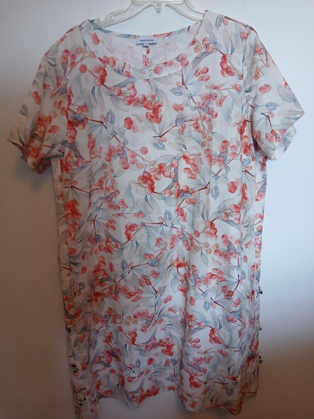 XL HanYoung Cherry Cherries Print Woven Viscose Loose Summer Dress Resortwear